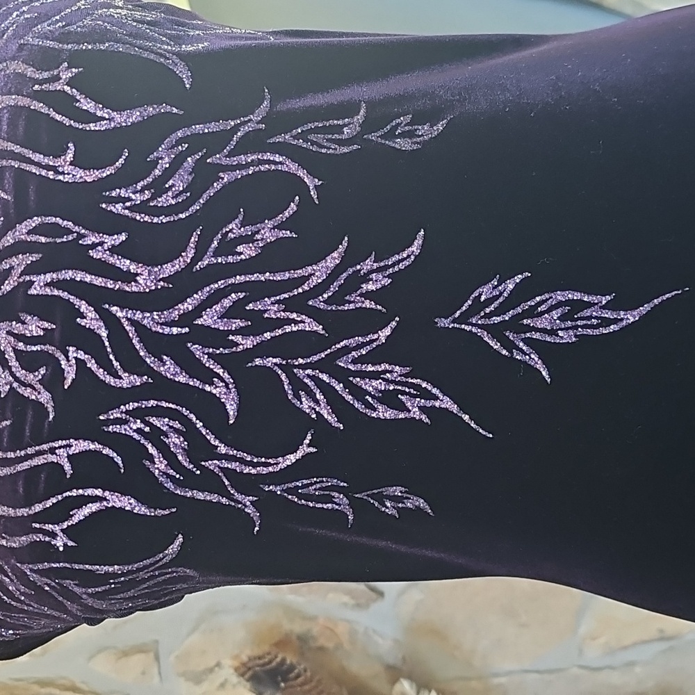 VINTAGE VELVET MIDNIGHT PURPLE FLAME DRESS - Picture 3 of 12